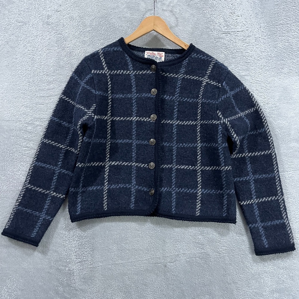 Vintage Tally Ho Creation Sweater Petite Medium Plaid Wool Cardigan Old Money